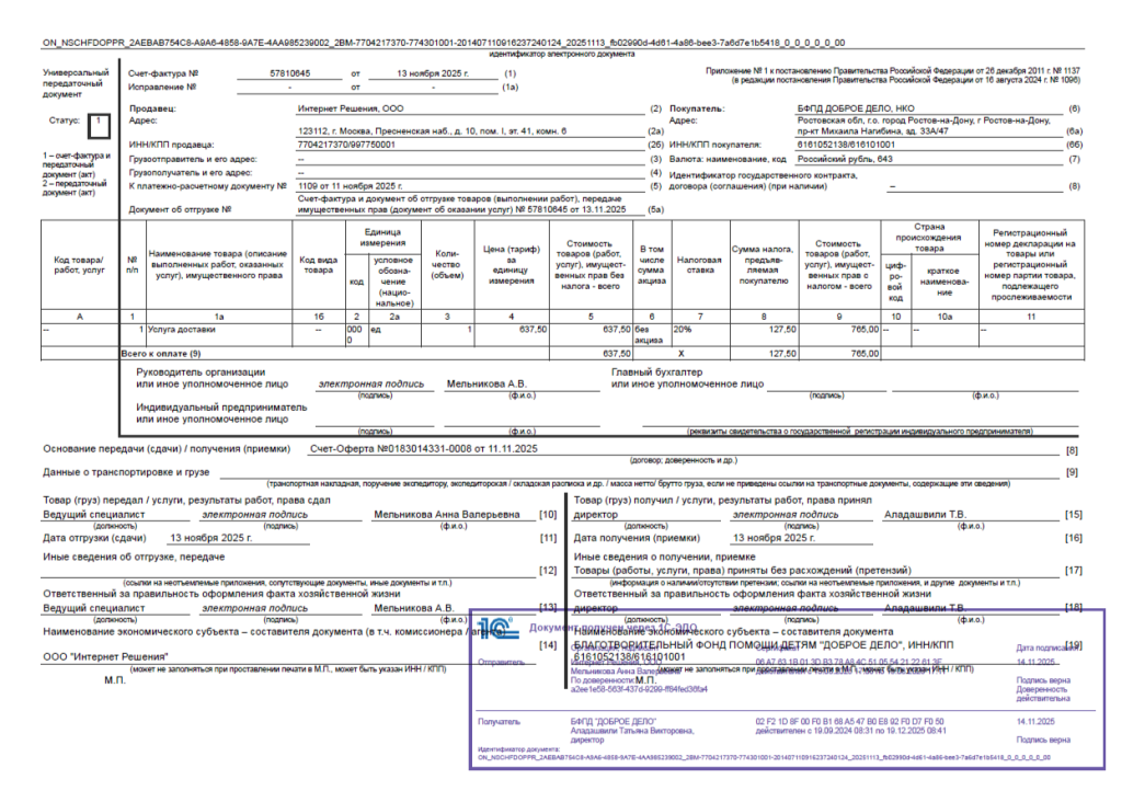 Документы о доставке стиральной машины