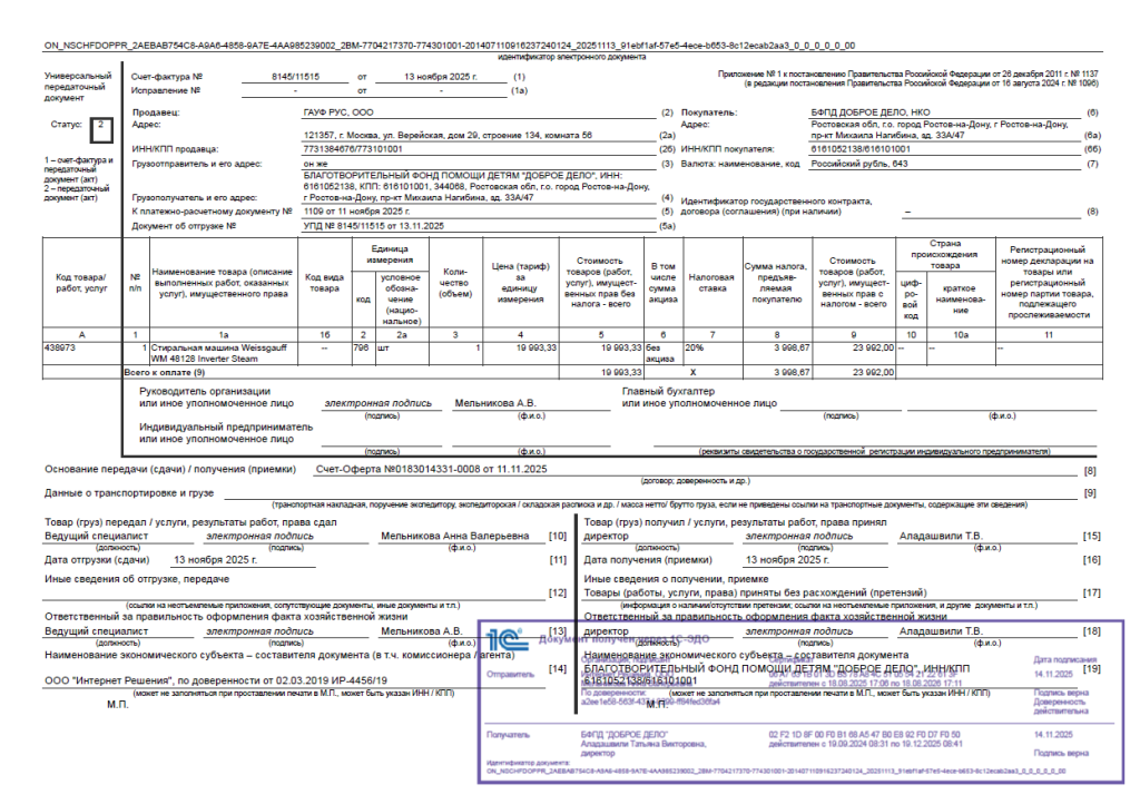 Документы на стиральную машину